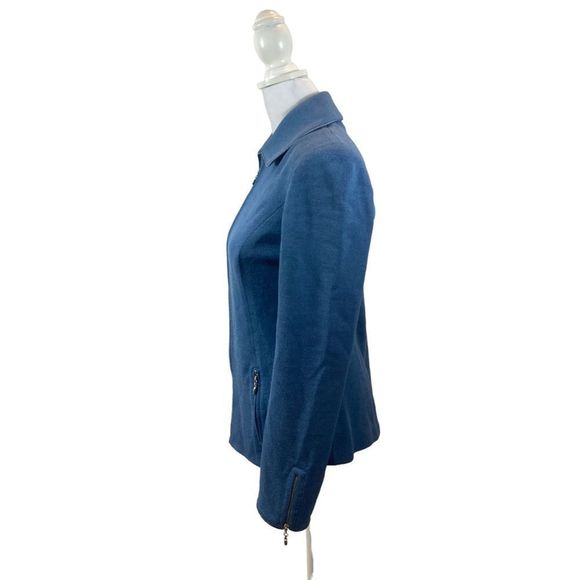 St. John Collection Brand Blue Full Zipper Knit Jacket Size 4 - Picture 3 of 13